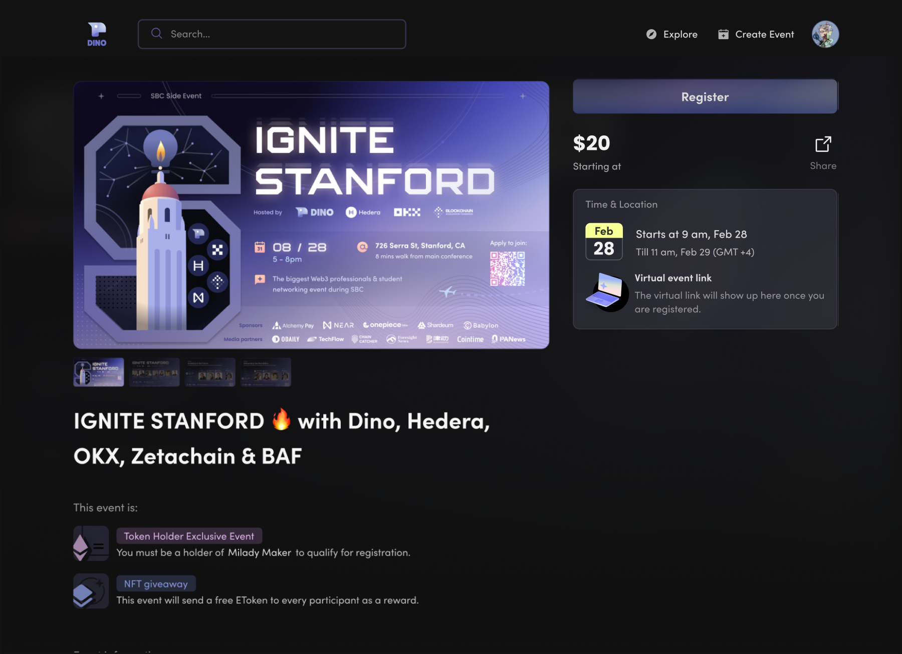 Dino public event page
